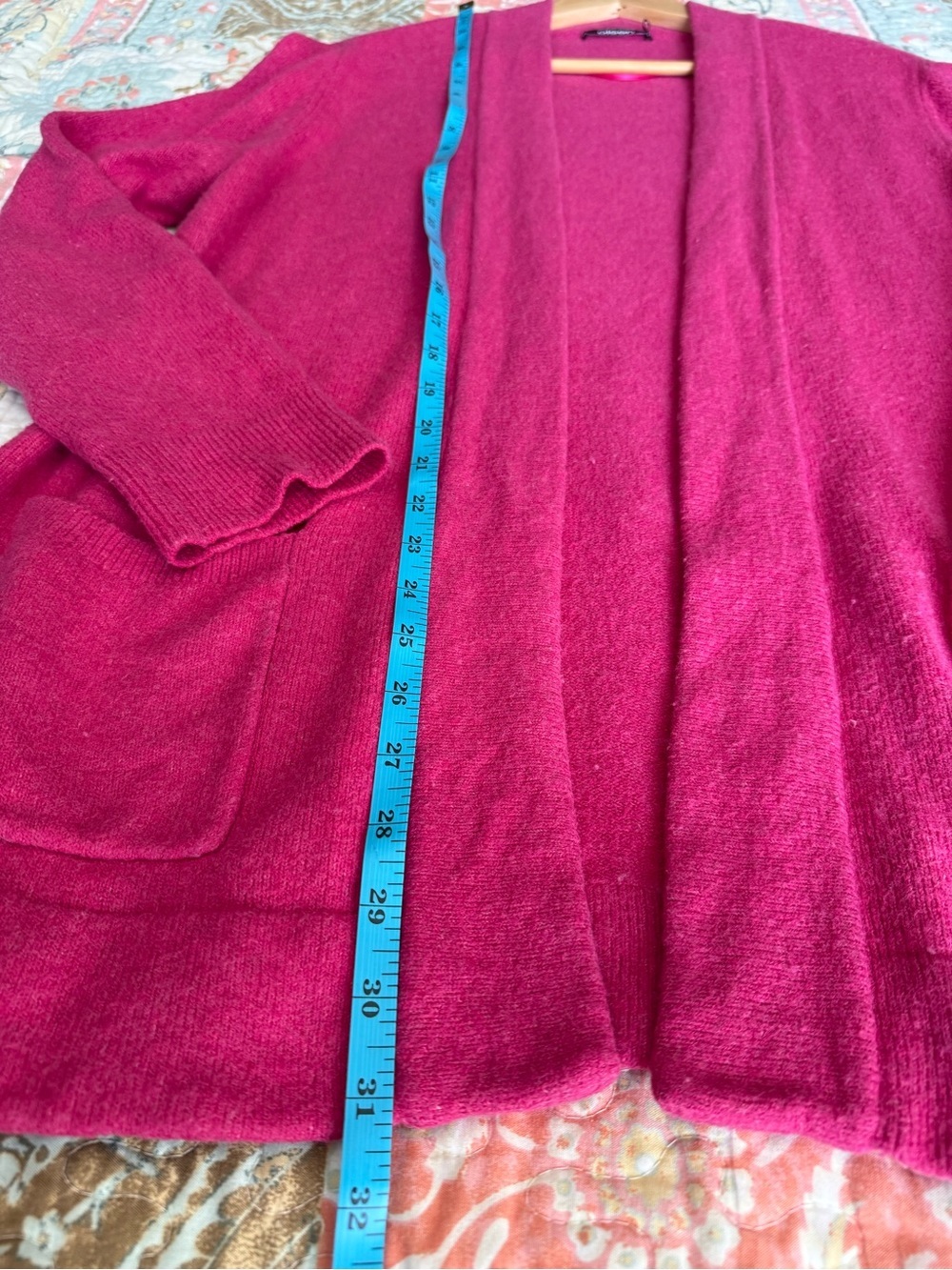 Women's Open-Front Hot Pink Cardigan with Pockets - Picture 10 of 13